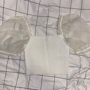 aritzia wilfred sheer puff sleeve top